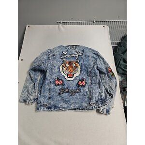 Rsine Vtg Embroidered Tiger Rose Bee Beautiful Struggle Denim Jacket Sz M Y2k